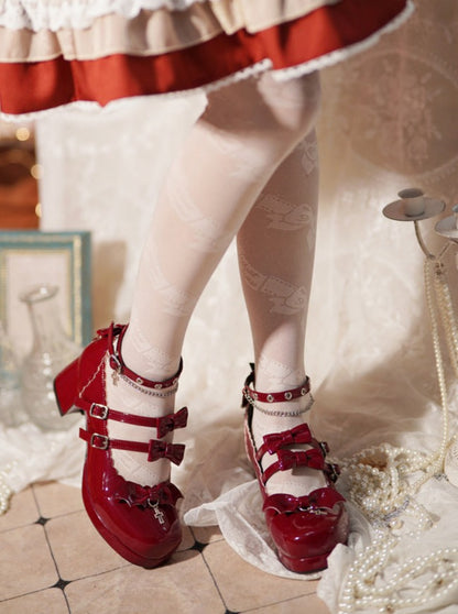 Patent Leather Double Ribbon Lolita Shoes