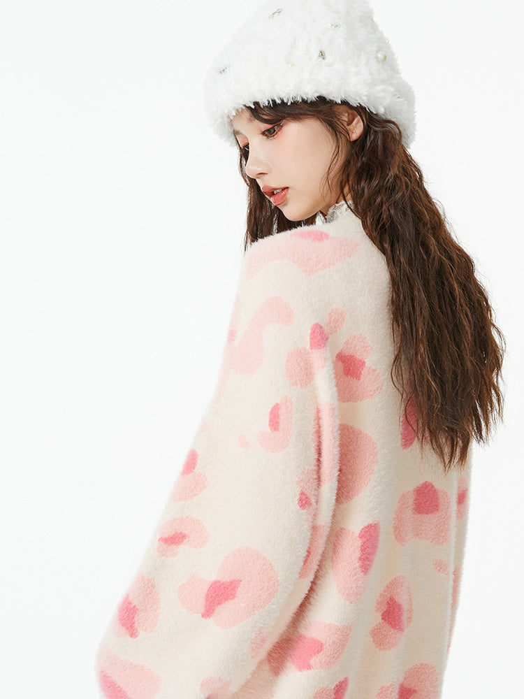 Pink Leopard Over-Knit Cardigan