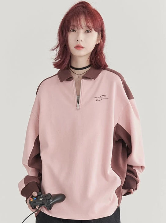 コントラストカラーラペルジップポロシャツ