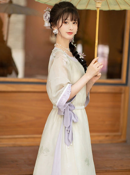日式图案碎花薄纱连衣裙