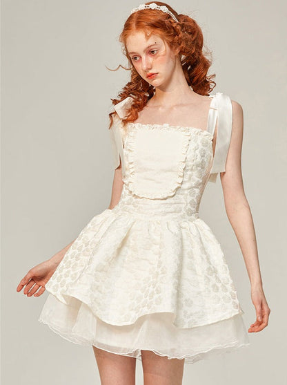 Ribbon Pure White Mini Suspender Dress