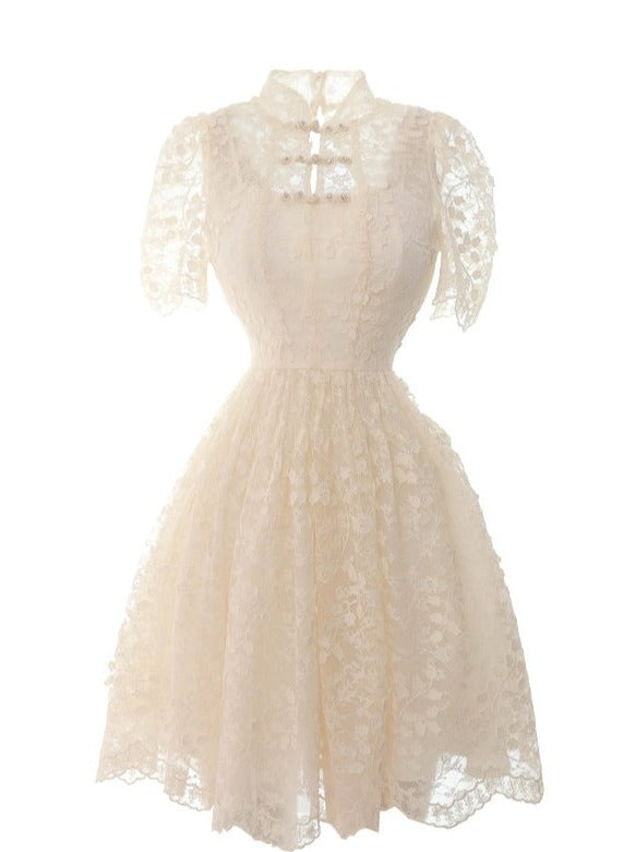 White lace buckle China dress