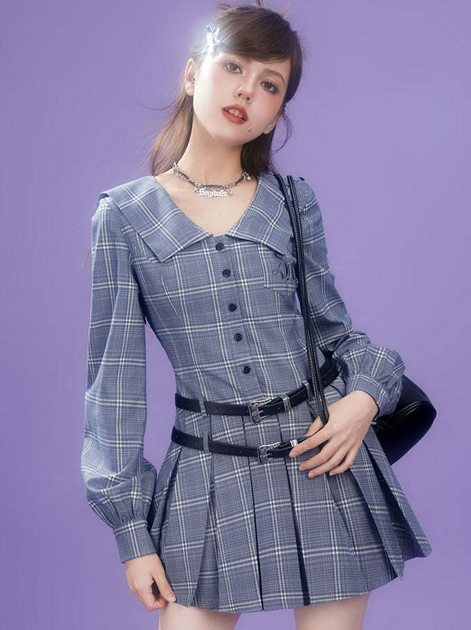 Sweet Couleur College Style Sailor Collar Check Dress