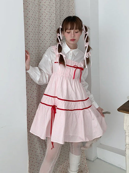 Sweet ribbon suspender skirt