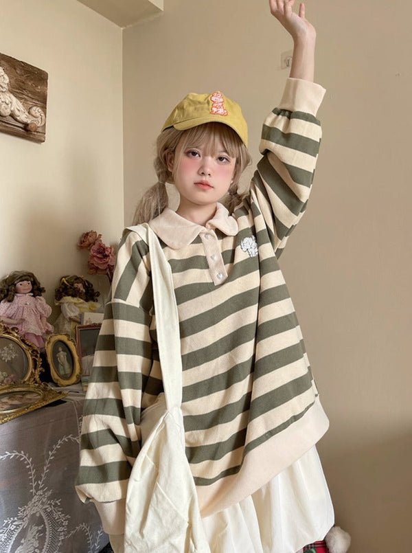 Stripe -Loose Over -size Tops