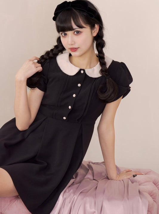 Doll color girly puff sleeve dress