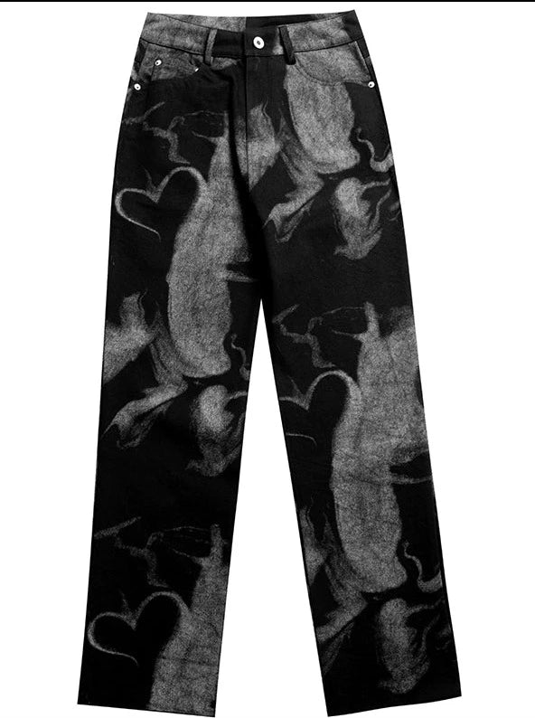 Flame Love Graffiti Style Tie-Dye Jeans