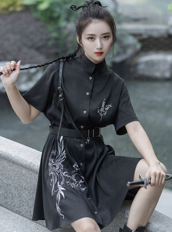 ドラゴンデザインモードスリムシャツワンピース