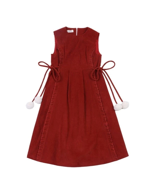 Red Corduroy Sleeveless Dress