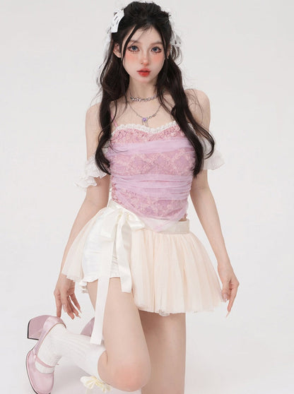 Balletian pink sling lace camisole