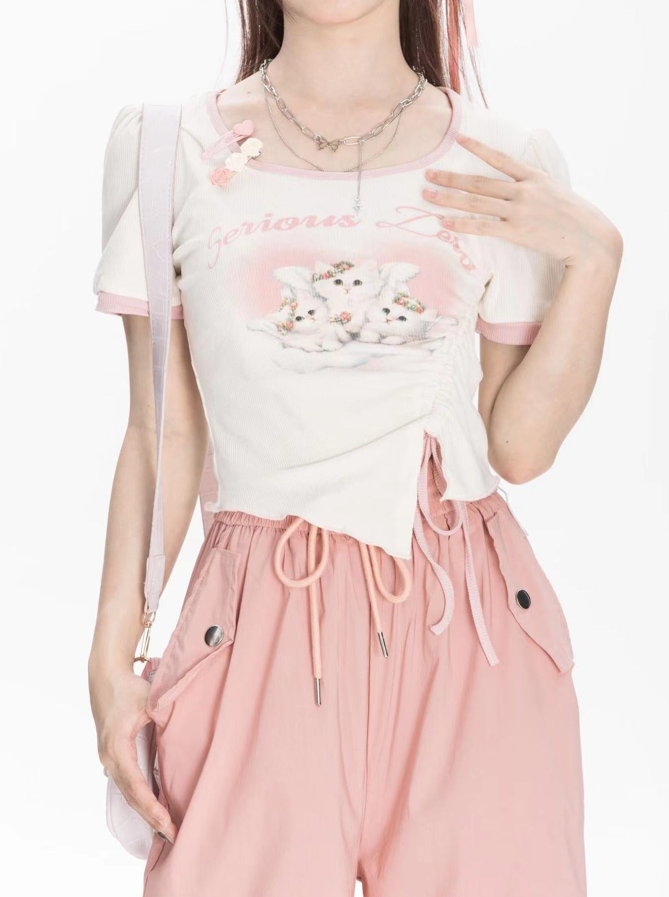 Cat suite print T -shirt