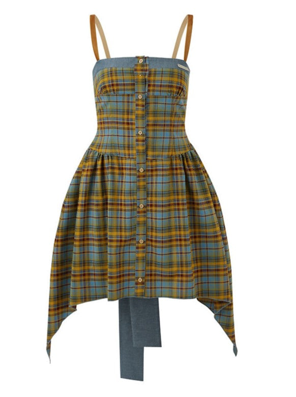 サンフラワーチェックサマーアシメドレス