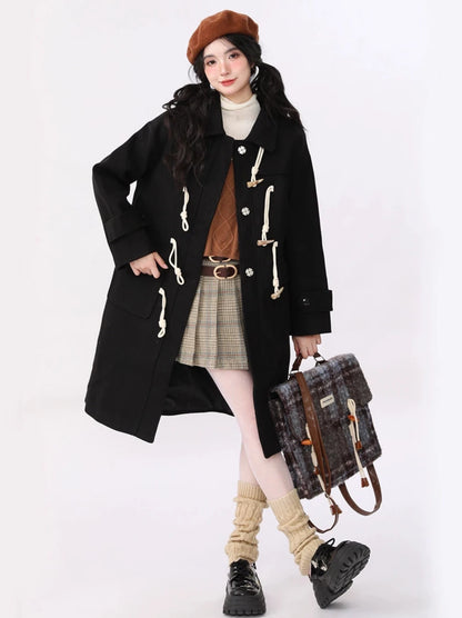 Strap retro high-end mid-length wool coat