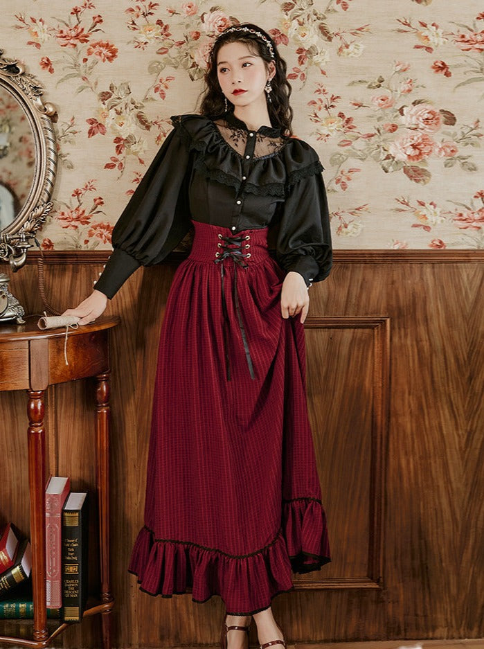 ruffle frill lace shirt + corset frill skirt