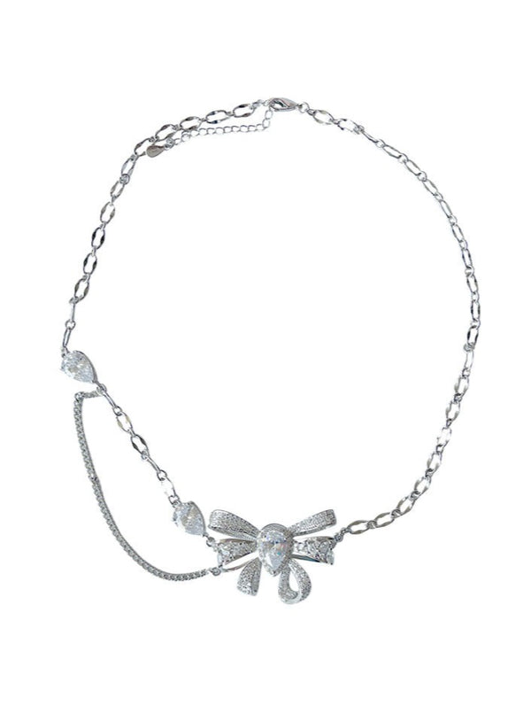 Silver necklace + ribbon ring