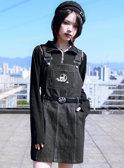 Rabbit Design Mode Denim Suspender Skirt