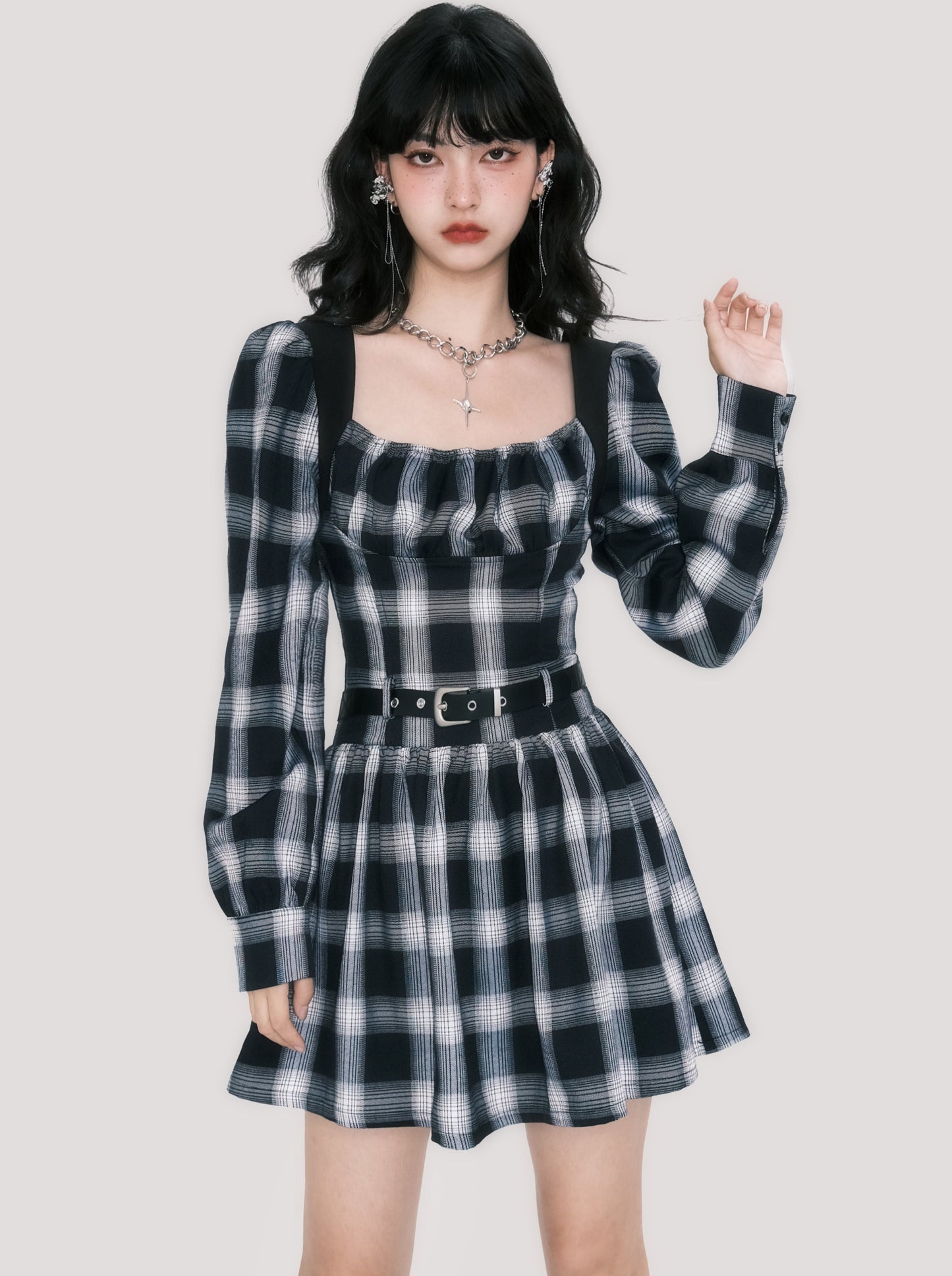 Romantic monochrome check dress