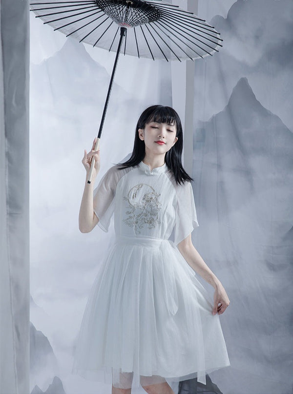 シアーワンポイントセンターデザインガールチャイナドレス