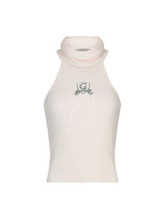 High Neck Center Logo No Sleeve Tops Belchic