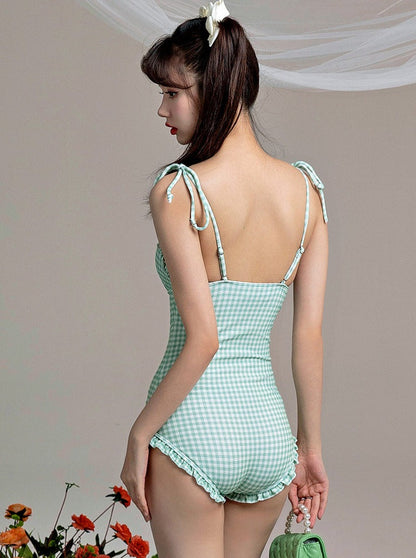 Fresh green check all -in swimsuit