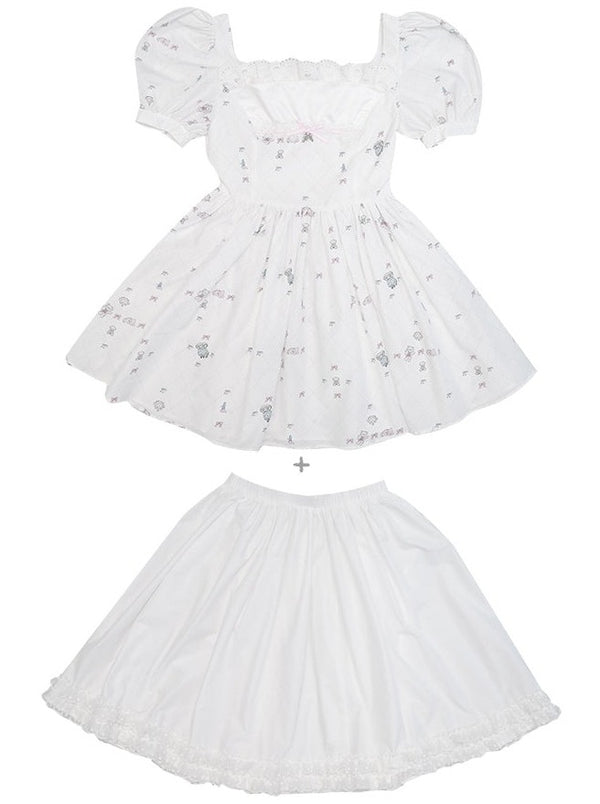 Bear Print Puff Three Blace One Piece