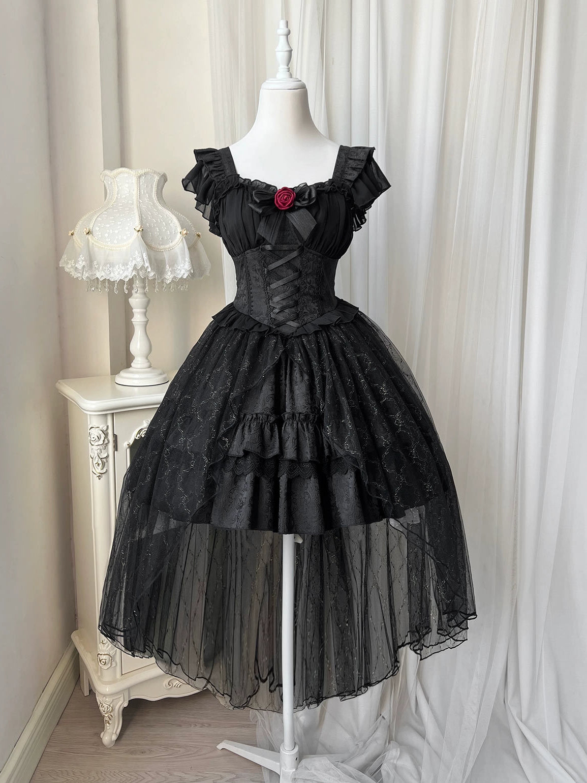 Black Flared Rose Gothic Lolita Dress