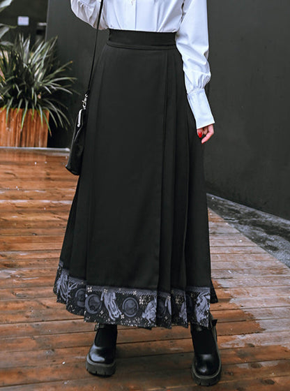 Dark Rabbit Retro China Pleated Skirt