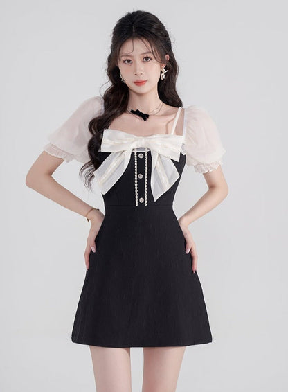 Big Ribbon Suspender One Shoulder One Piece