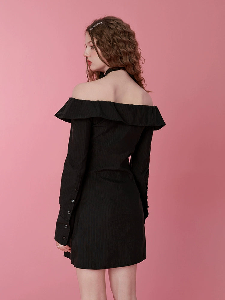 Black off shoulder shirt dress shop