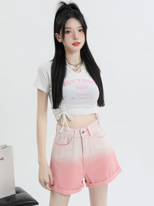 Gradient Pink Denim Short Pants