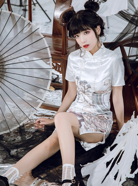 サマーモードアートデザインスリットチャイナドレス