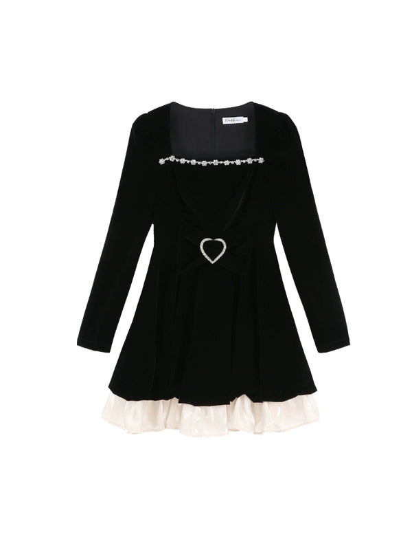 Heart Belt Ruffled Velvet Dress