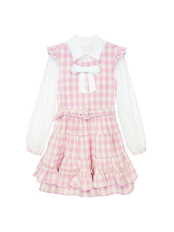 Sweet Splicing Check Dress + Check Hat