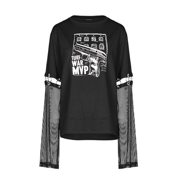 Mesh loose tie print top