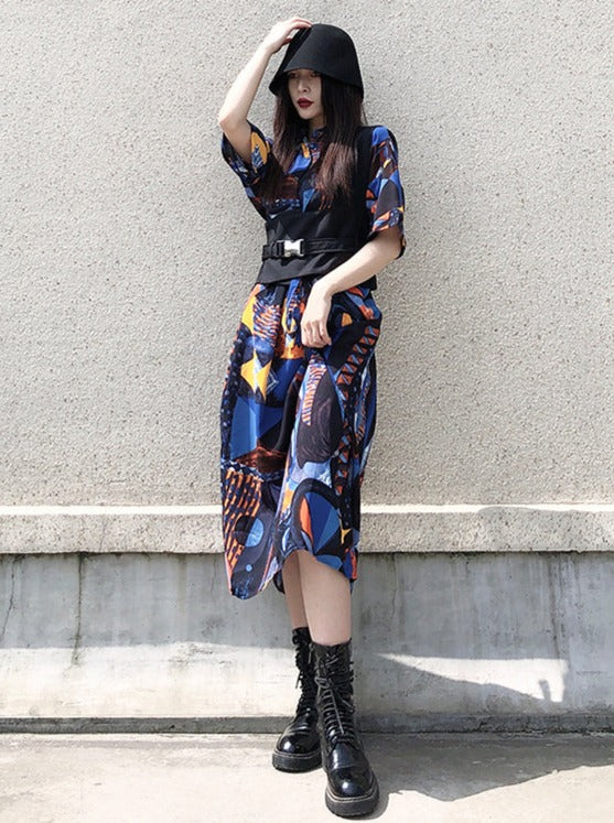 Asymmetrical Printed Shirt Dress