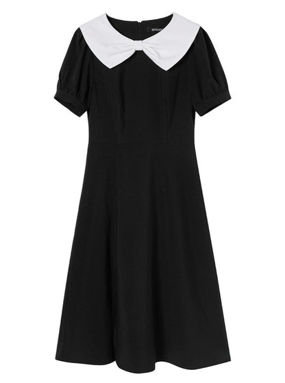 White Ribbon Blooming Black Dress