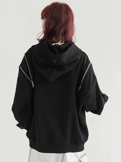 Shoulder Zip Design Hoodie Sweatshirt