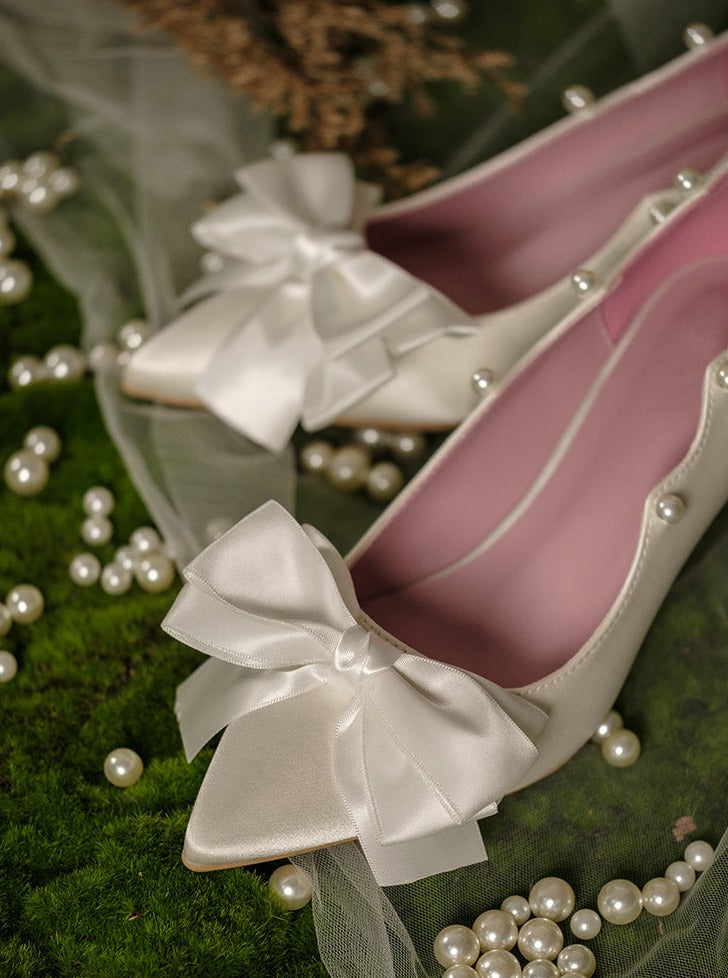 Pearl Pointed toe Ribbon Pin Heel