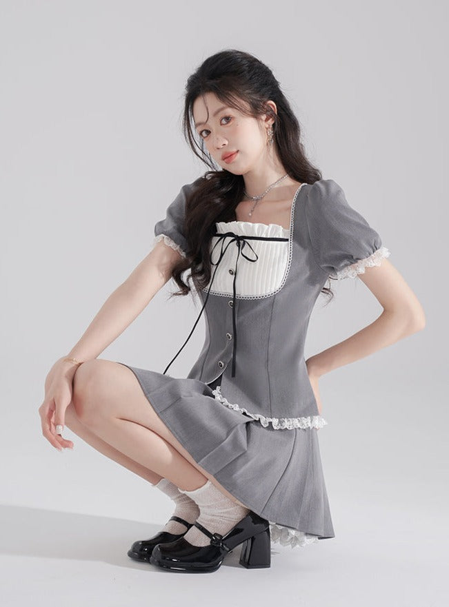 Süßes Schleifenoberteil Faltenrock Set-up