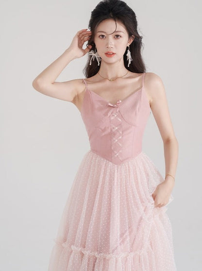 Princess mesh long skirt tea break dress