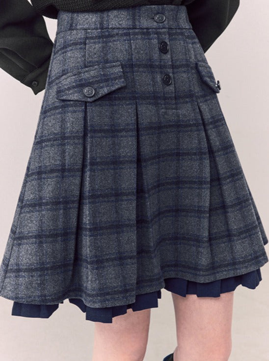 Layered high waist check skirt