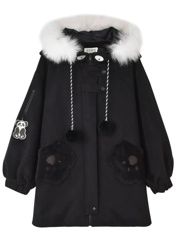 Fur Hood College Soft Girl Wool Coat