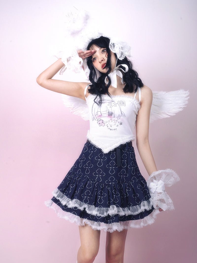 Angel Heaven Illustration Frill Diamond Camisole