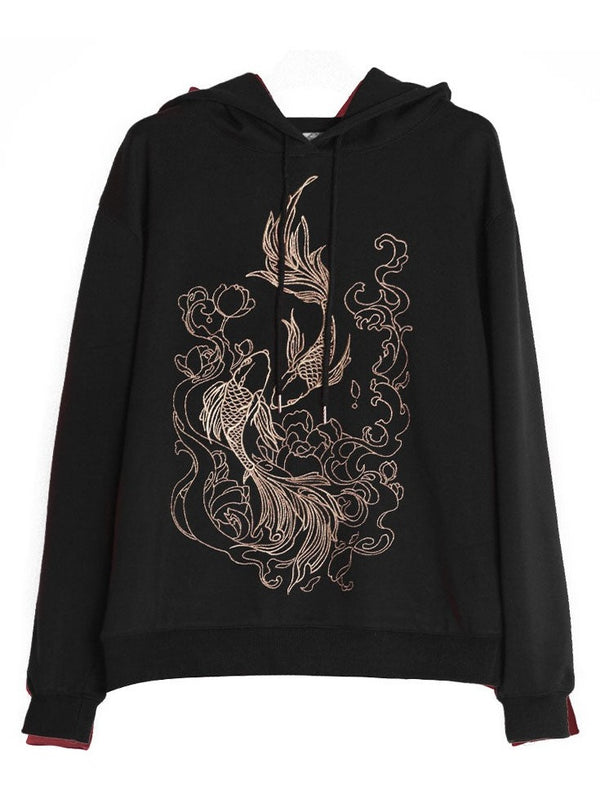 ルーズカジュアルモードフラワーデザインユニセックスパーカー