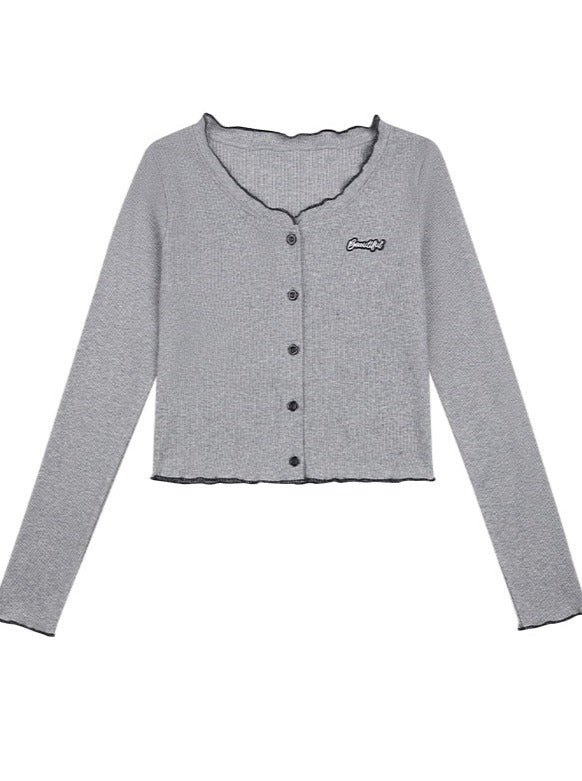 Gray Rib Cardigan Tops
