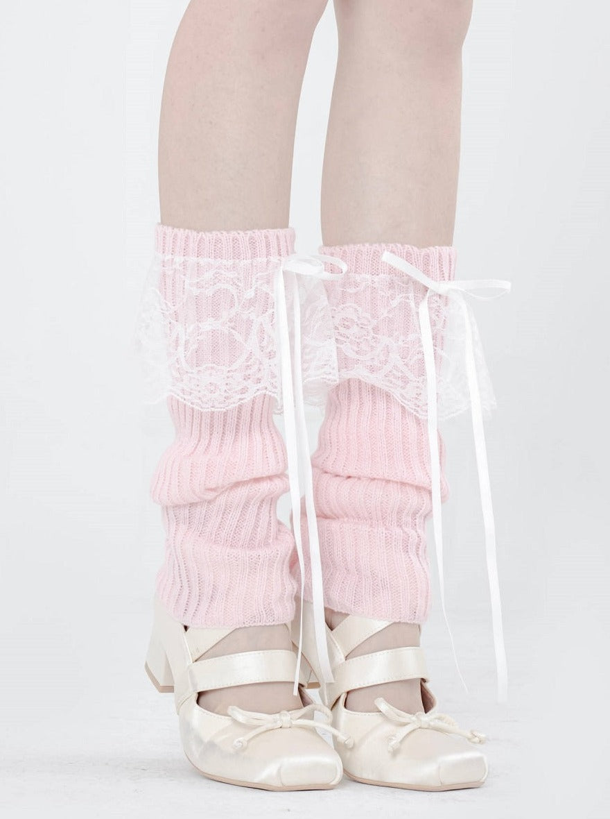 Lace ribbon leg warmer