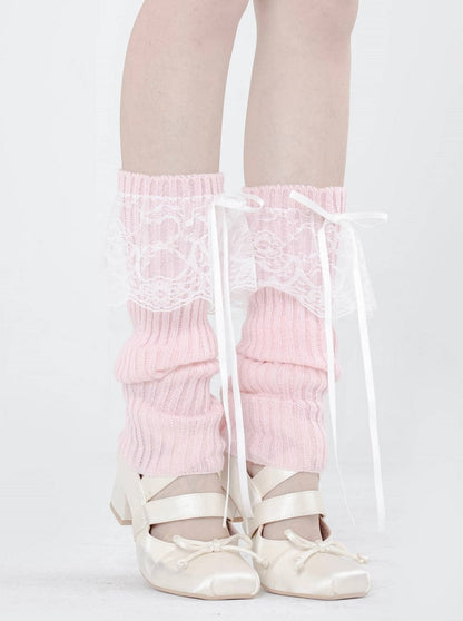 Lace ribbon leg warmer