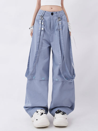 High Street Streamer Design Over -size Suspender Pants