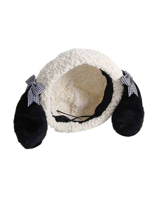 Dog Fur Check Bow Beret