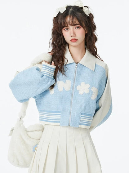 Baseball Style Patchwork Short Jacket